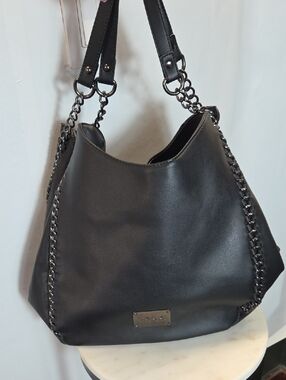 bebe Black Hobo Bag with Chain Accents